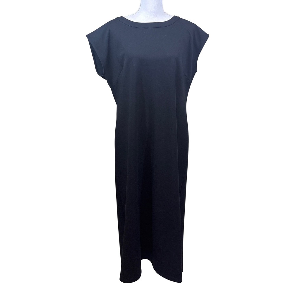 Talbots Black column Midi Dress Large, polished, sculptural, work to evening